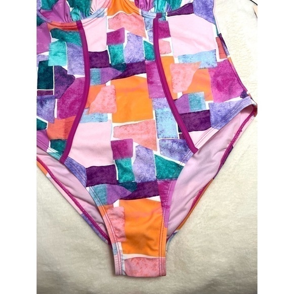 Nanette Lepore Pink Multi Color Block Molded One Piece Swimsuit Size 12 Large - Picture 4 of 7